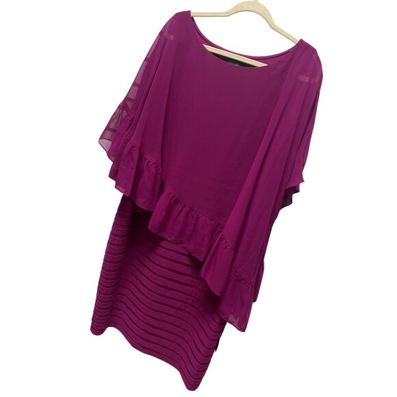 Adrianna NWT Papell Pink Sangria Banded Sheath Chiffon Ruffle Cape Dress - Picture 2 of 10